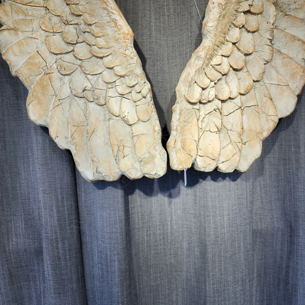 SOARING ANGEL WINGS WALL SCULPTURE - 2 PIECES SET - DISTRESSED FINISH AND DETAILED SHAPE 960 x 320 x 40 mm Image 1++