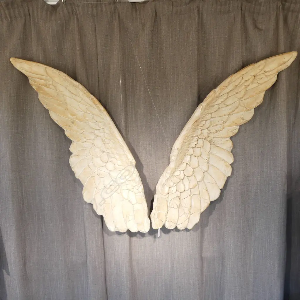 SOARING ANGEL WINGS WALL SCULPTURE - 2 PIECES SET - DISTRESSED FINISH AND DETAILED SHAPE 960 x 320 x 40 mm Image 1++