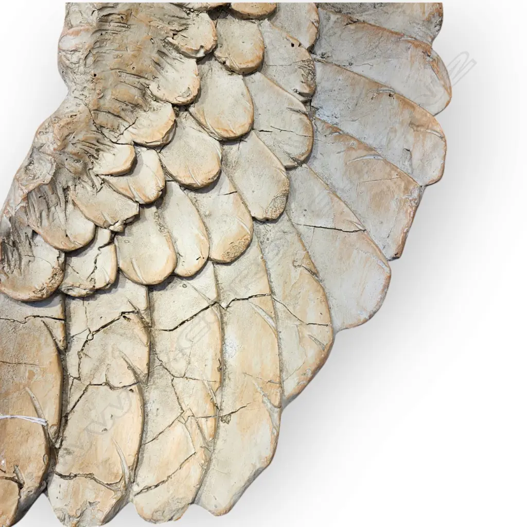 SOARING ANGEL WINGS WALL SCULPTURE - 2 PIECES SET - DISTRESSED FINISH AND DETAILED SHAPE 960 x 320 x 40 mm Image 1++