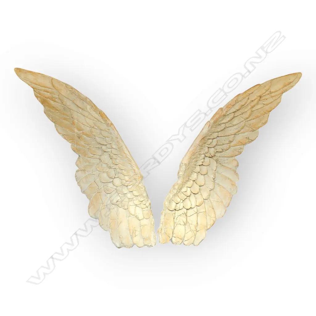 SOARING ANGEL WINGS WALL SCULPTURE - 2 PIECES SET - DISTRESSED FINISH AND DETAILED SHAPE 960 x 320 x 40 mm Image 1++