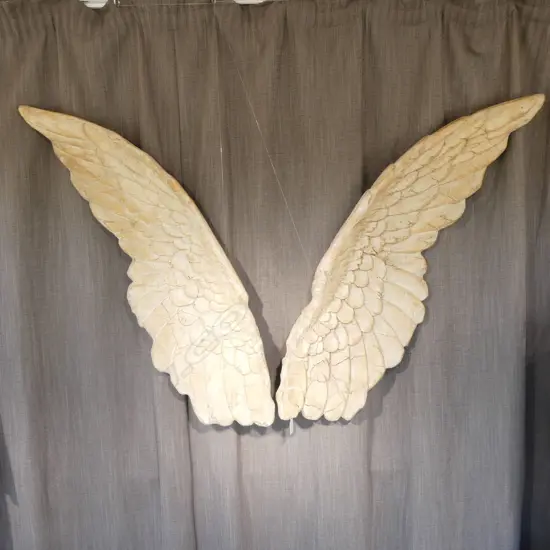 SOARING ANGEL WINGS WALL SCULPTURE - 2 PIECES SET - DISTRESSED FINISH AND DETAILED SHAPE 960 x 320 x 40 mm