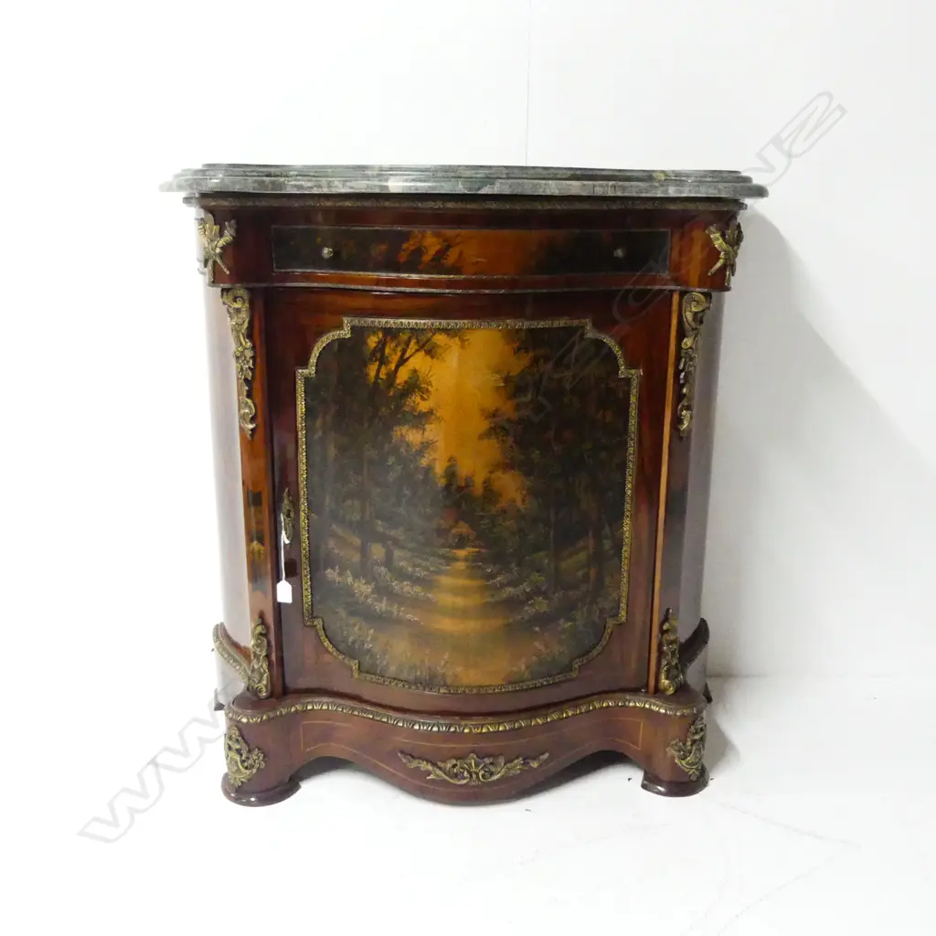 LOUIS XVI STYLE MARBLE TOP CABINET w. HAND PAINTED PANELS (small scratches) & KEY1010x430x1000mm Image 1++