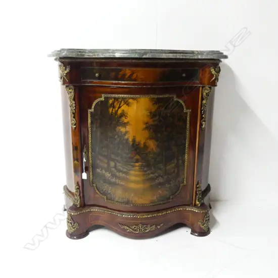 LOUIS XVI STYLE MARBLE TOP CABINET w. HAND PAINTED PANELS (small scratches) & KEY1010x430x1000mm