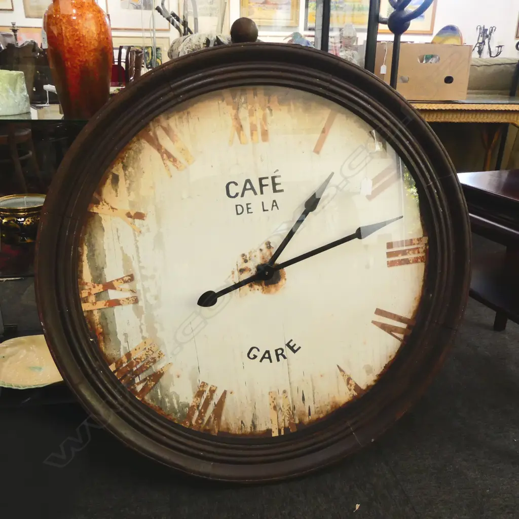 LG. MODERN DISTRESSED 'CAFE DE LA' CLOCK Dia.920mm Image 1++