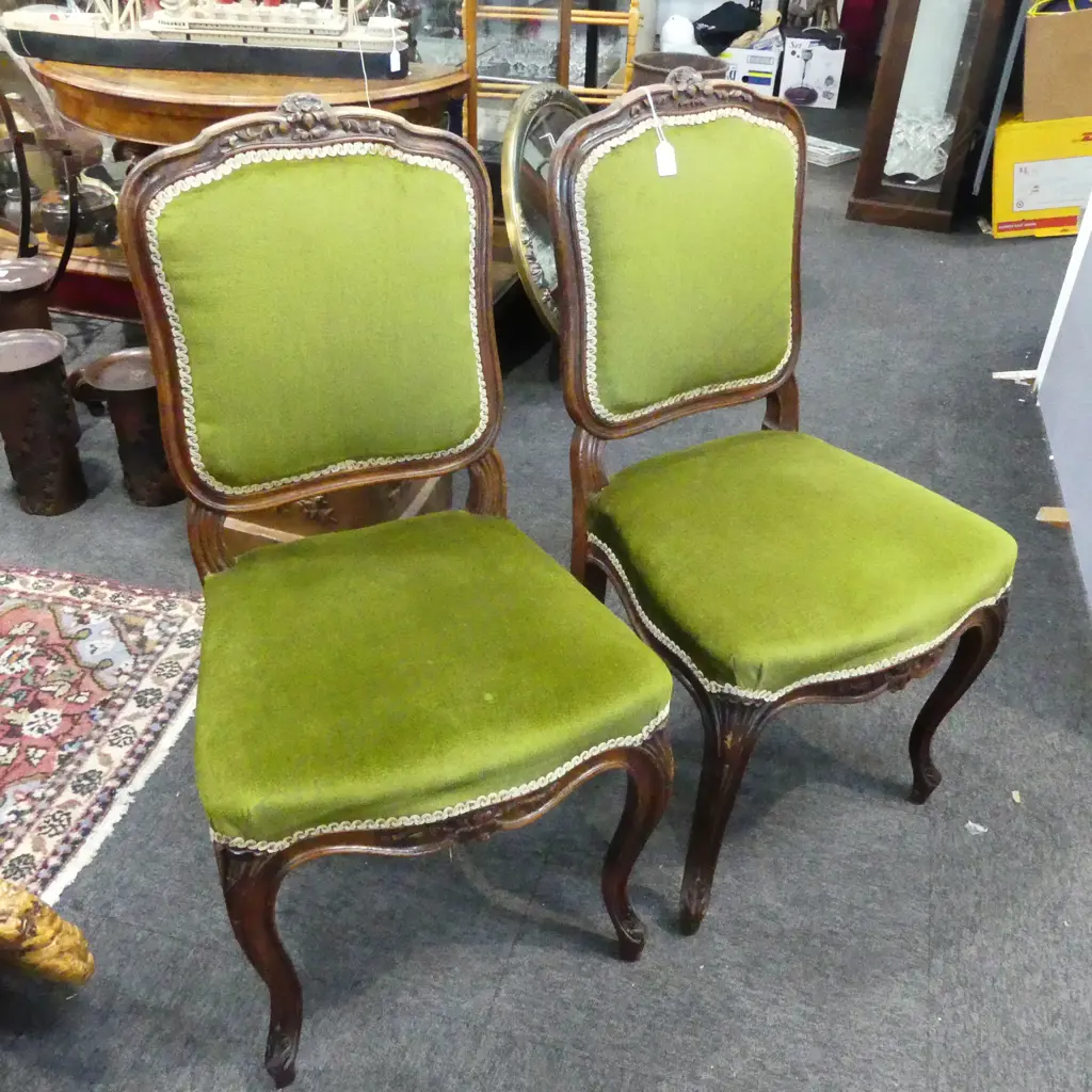 PR FRENCH STYLE DINING CHAIRS, GREEN VELVET UPHOLSTERY Image 1++