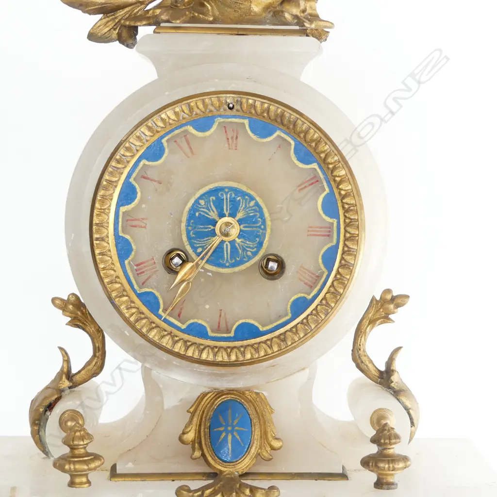 FRENCH ORMOLU ALABASTER & HAND PAINTED GILDED CLOCK H.480mm Image 1++