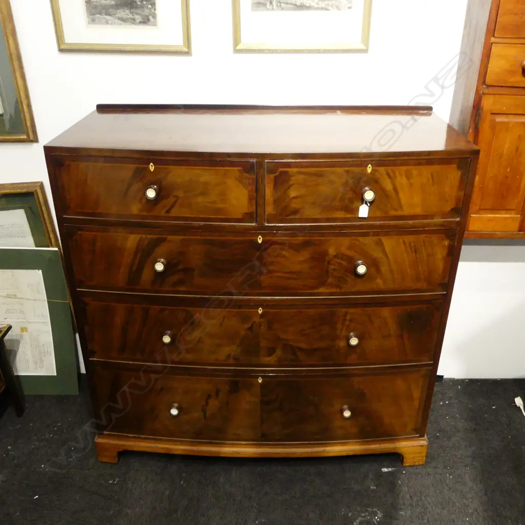 ANTIQUE MAHOGANY BOW FRONT CHEST 1220x550x1240mm Image 1++