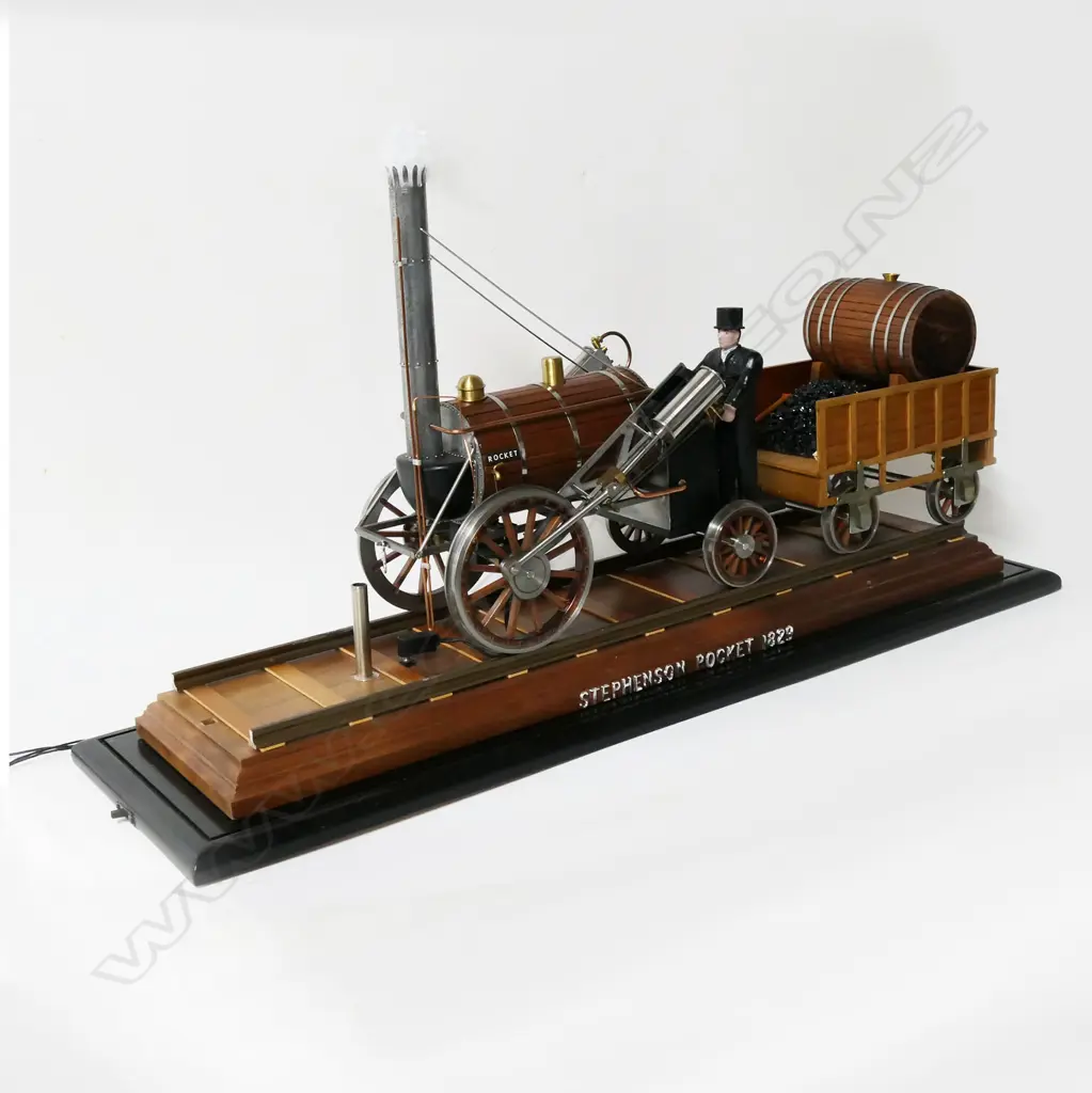 CASED MODEL OF STEPHENSON ROCKET STEAM TRAIN 1829 790x240x445mm Image 1++