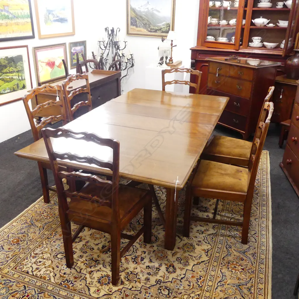 OAK EXTENDING DINING TABLE & 6 LADDER BACK CHAIRS by THE COULLAR Co. WELLINGTON 1330x1060x760mm Image 1++