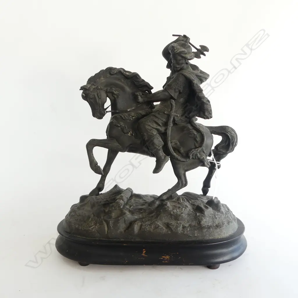 VICTORIAN SPELTER FIG. GRP WARRIOR on HORSEBACK, H.340mm x 300mm (minor fault) (AK430) Image 1++