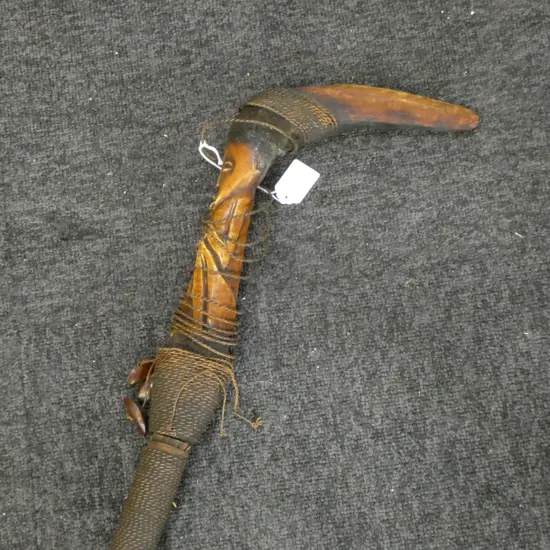 CARVED HORN & WOOD AFRICAN WALKING STICK H.910mm 
