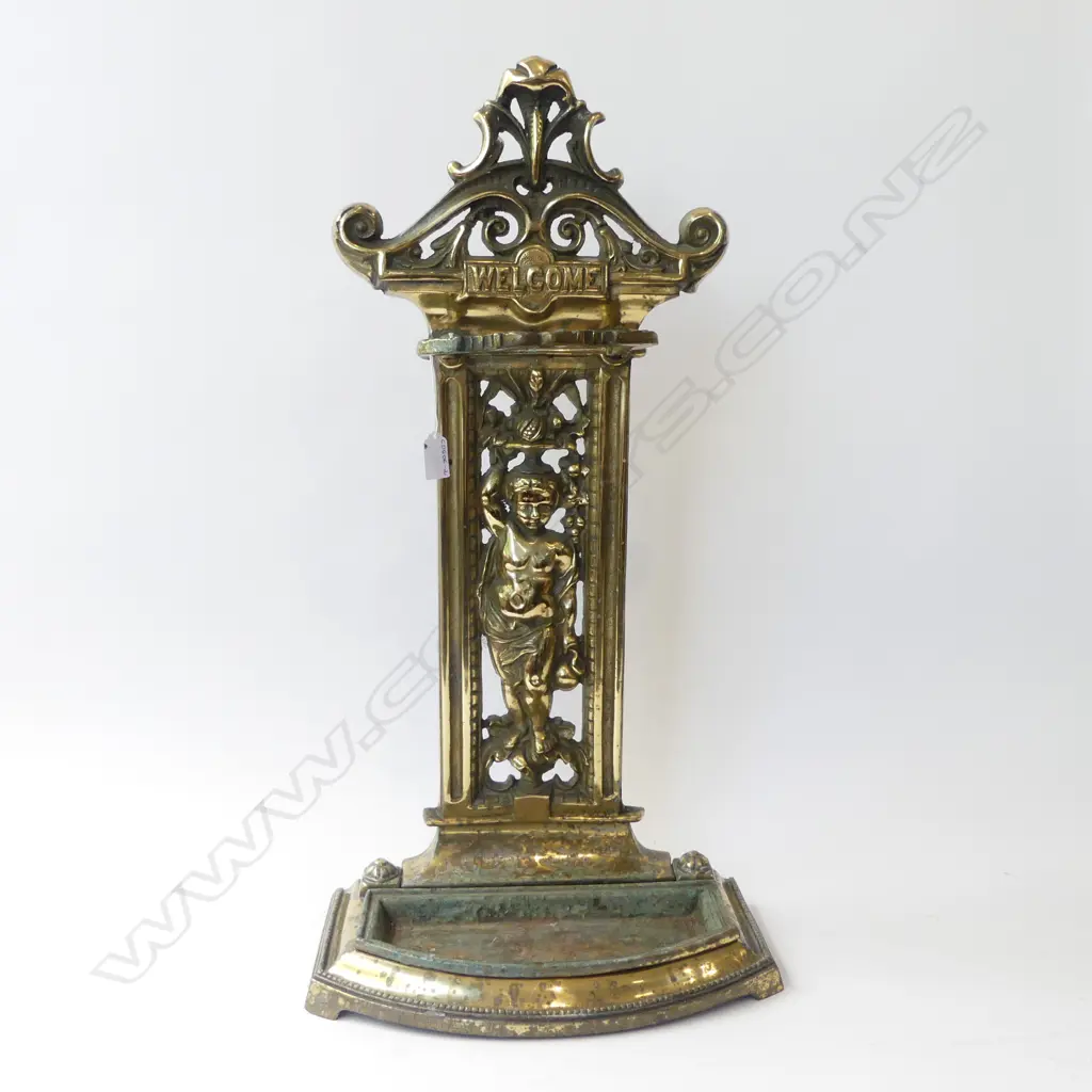 "WELLCOME" BRASS UMBRELLA STAND - HEAVY - 730 x 380 x 200 mm Image 1++