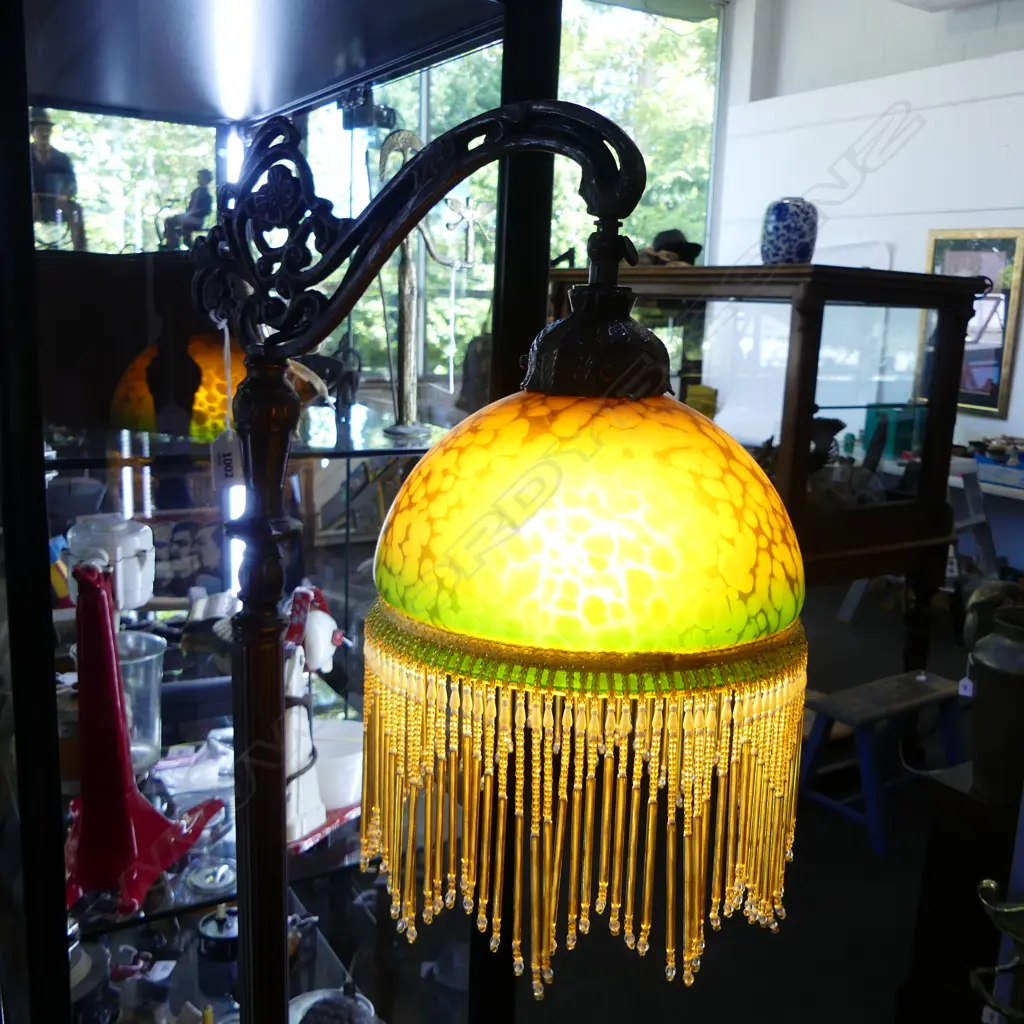 METAL STANDARD LAMP w. ART GLASS SHADE H.1640mm Image 1++