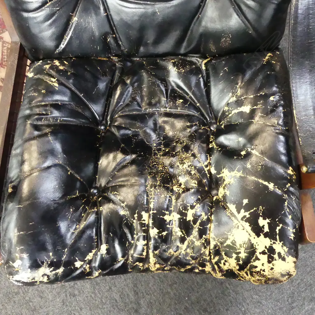 BACKHOUSE LEATHER SAFARI CHAIR black finish showing wear Image 1++