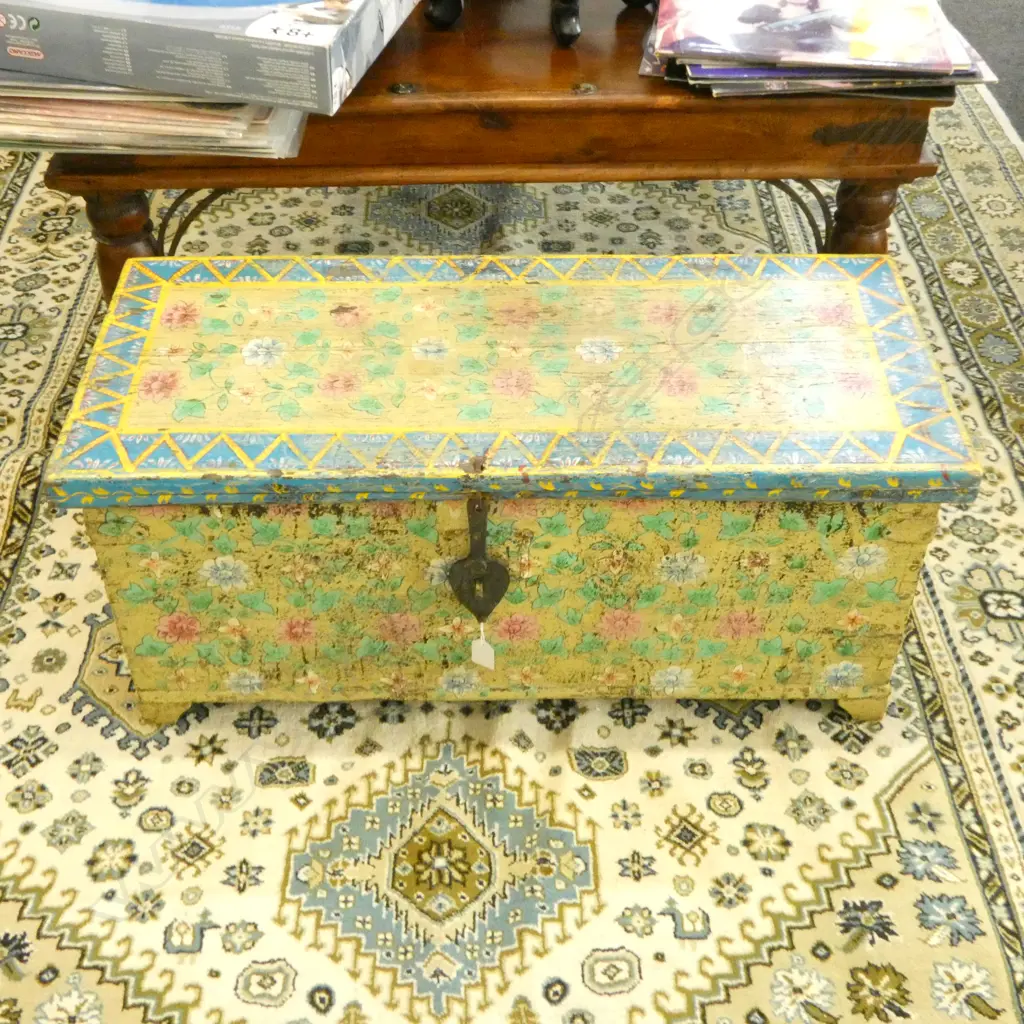 ANTIQUE HAND PAINTED WOODEN TRUNK 790x340x350mm Image 1++