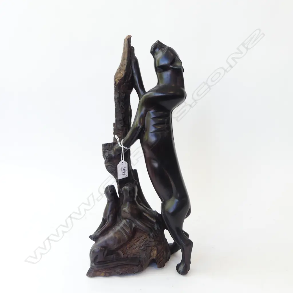 CARVED WOODEN PANTHER FAMILY H.450mm Image 1++
