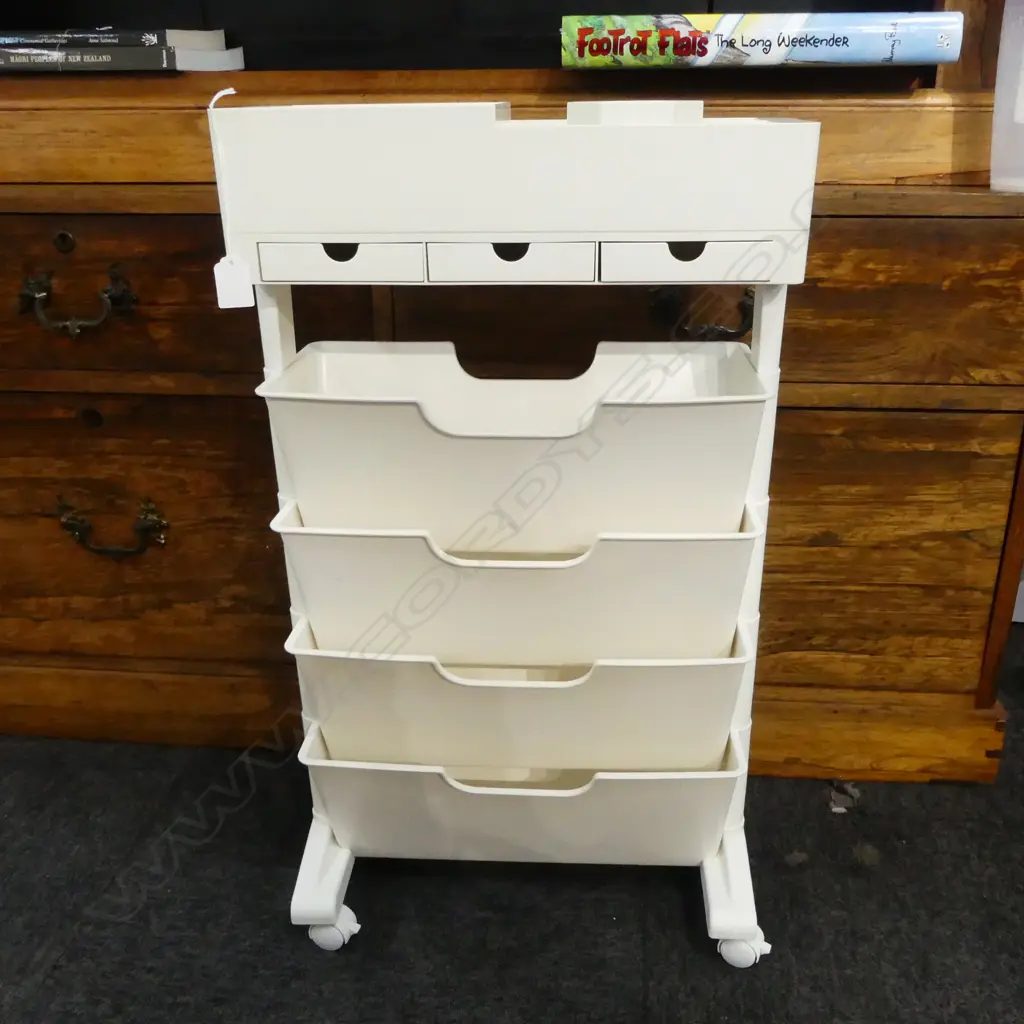 WHITE PLASTIC MOBILE STORAGE UNIT 395x210x680mm Image 1++