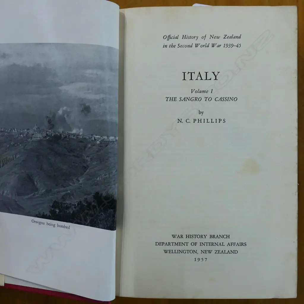 OFFICIAL HISTORY OF NZ IN THE SECOND WORLD WAR;  ITALY VOL. I THE SANGRO TO CASSINO N. C. PHILLIPS 1957 Image 1++