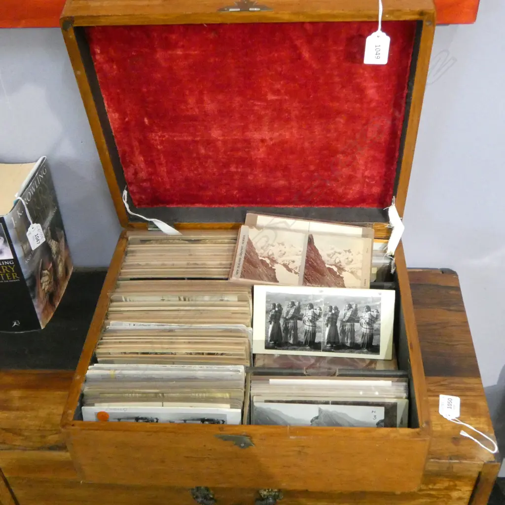 COLLECTION OF CASED STEREOSCOPE CARDS; COMPRISING BOTH N.Z. HISTORICAL & WORLD Image 1++