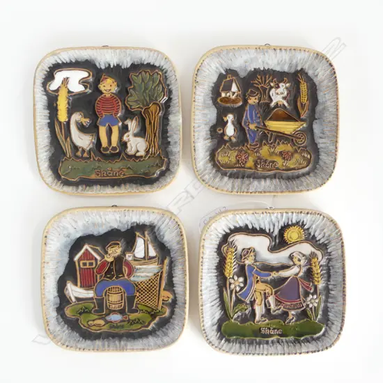 4 VINTAGE SWEDISH CERAMIC PLAQUES 'SKANE' 140x140mm
