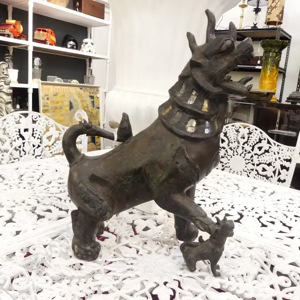 ORIENTAL BRONZE TEMPLE DOG H.400mm Image 1++