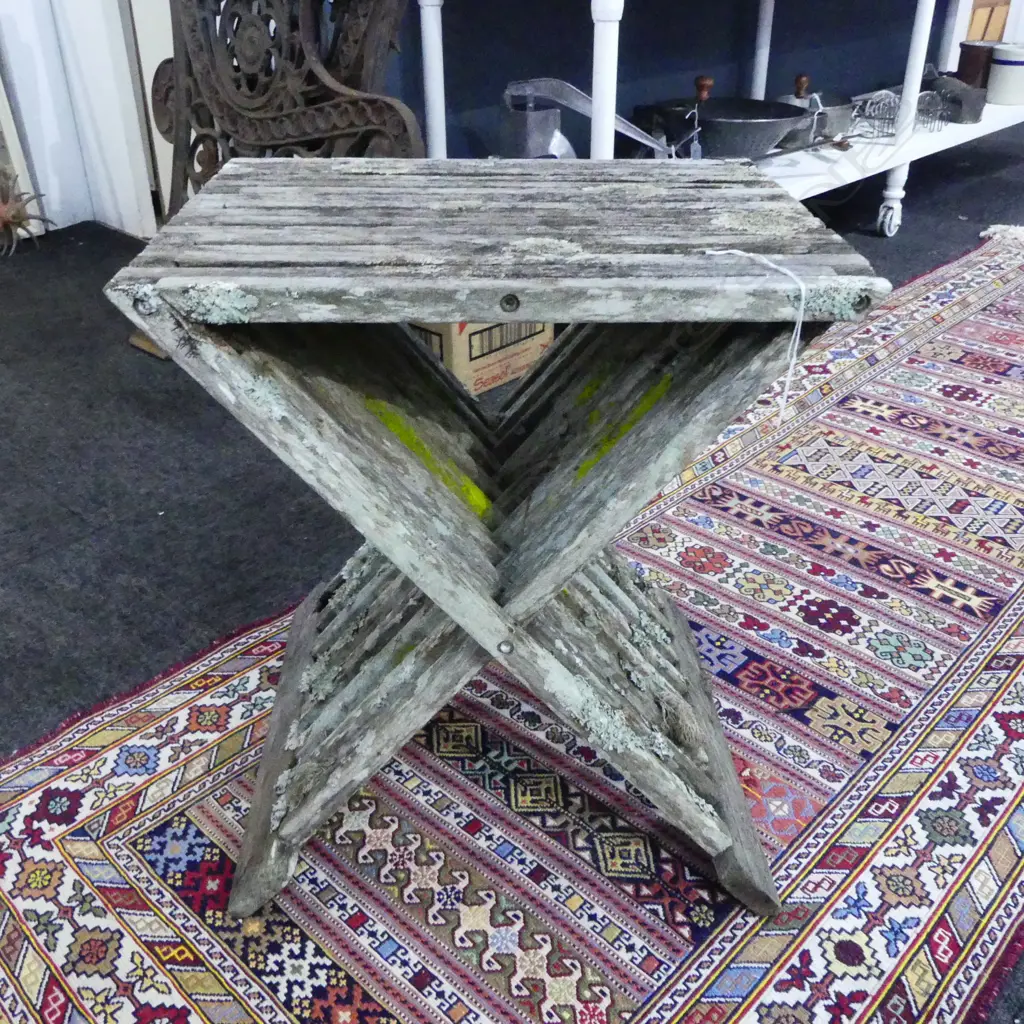 OLD FOLDING TABLE / STOOL with moss Image 1++