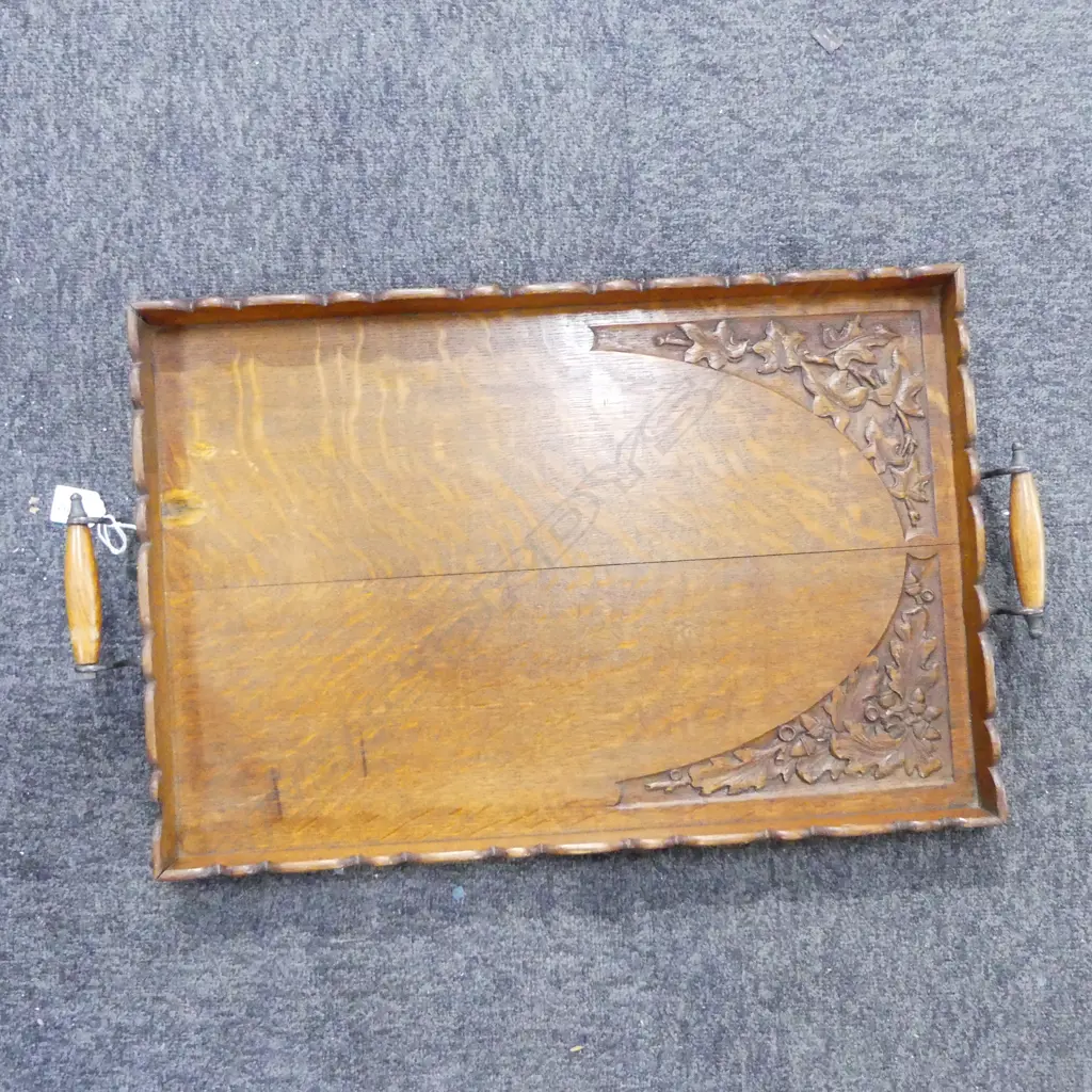 CARVED OAK BREAKFAST / TEA TRAY W.640mm Image 1++