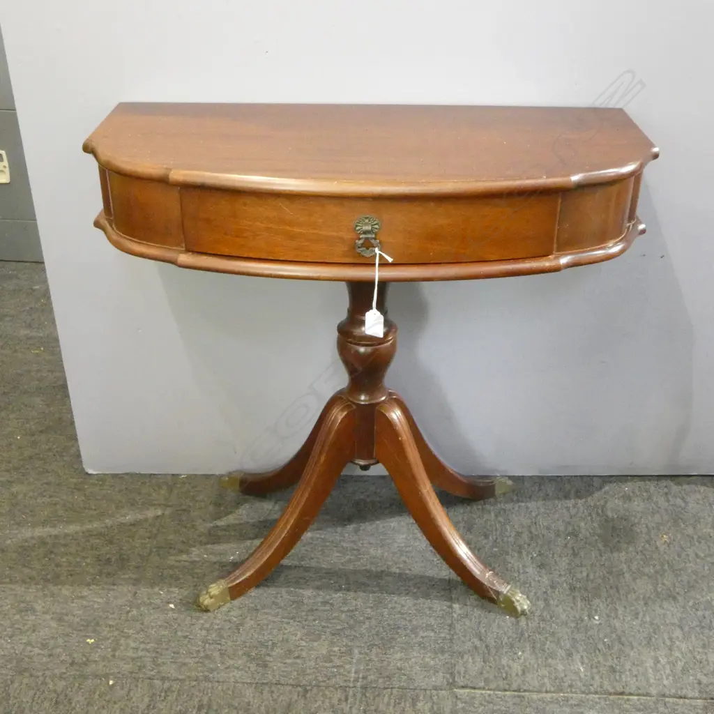 MAHOGANY DEMI LUNE PEDESTAL HALL TABLE W.765mm Image 1++