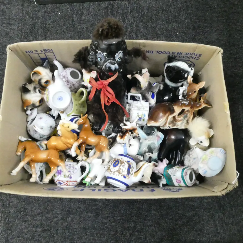 ASST. MINIATURE CHINA; TEAPOTS, DOGS, CATS, ELEPHANTS etc Image 1++