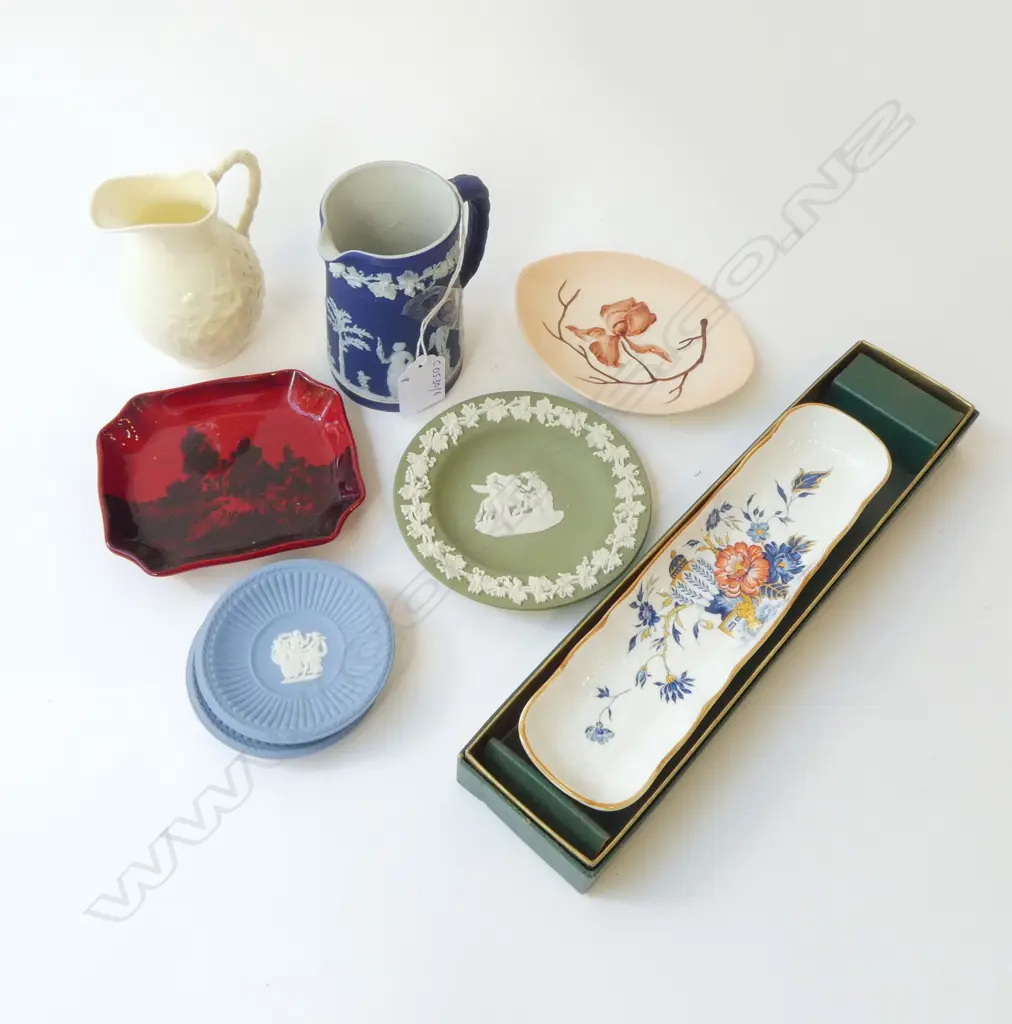 8 PCS WEDGWOOD JUG & DISHES, BELLEEK JUG, ROYAL DOULTON, CARLTONWARE ETC Image 1++