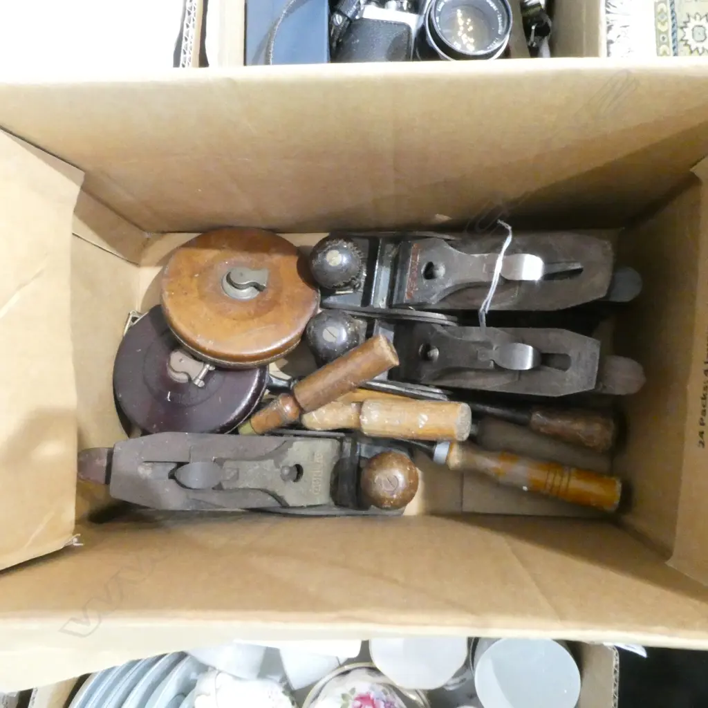 ASST. VINTAGE TOOLS; PLANES, CHISELS, TAPE MEASURES ETC Image 1++