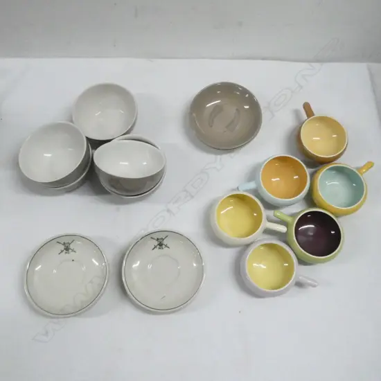 6 CROWN LYNN NZ ARMY SAUCERS + 7 PCES 'REFLECTIONS' + 6 MARTIN BOYD RAMEKINS 