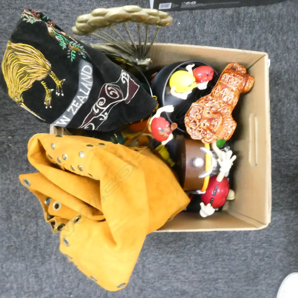 BRASS CLOWN, M&M TOYS, ASST GLASS, LEATHER VEST, etc Image 1++
