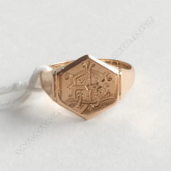 9ct ROSE GOLD SIGNET RING hexagonal  Birmingham 1925 2.60gms size N