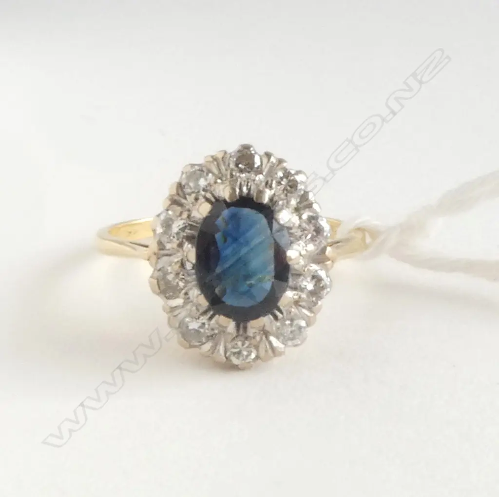 18CT Y/W GOLD SAPPHIRE & DIAMOND RING, CHESTER 1901, 3.31gm (band worn) size N Image 1++