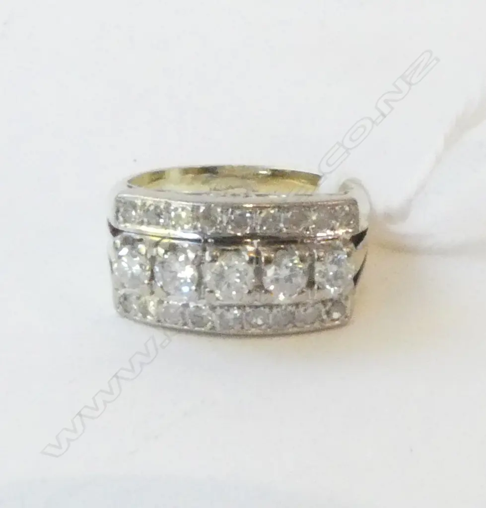 14ct Y/W GOLD & 5 STONE DIAMOND RING with 2 diamond bands attached 7.98gms SIZE O Image 1++
