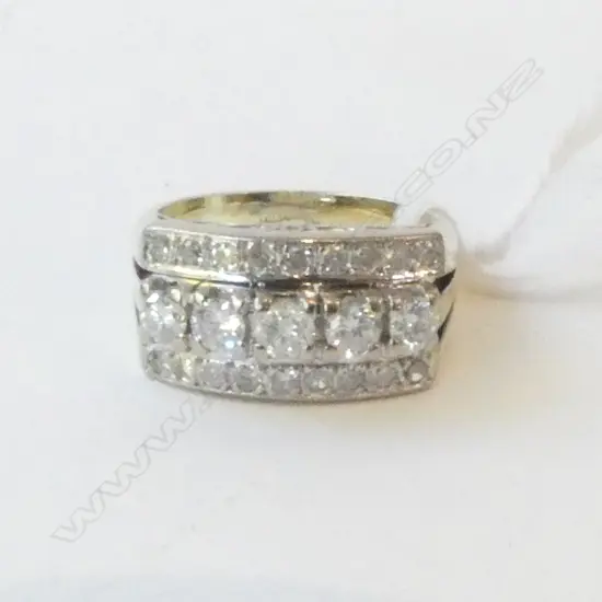 14ct Y/W GOLD & 5 STONE DIAMOND RING with 2 diamond bands attached 7.98gms SIZE O