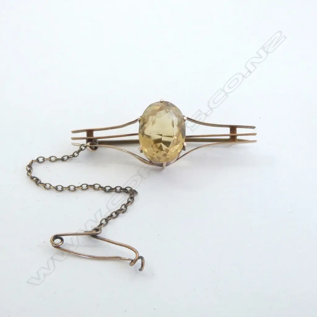 9ct CITRINE BAR BROOCH, 4.8gm Image 1++