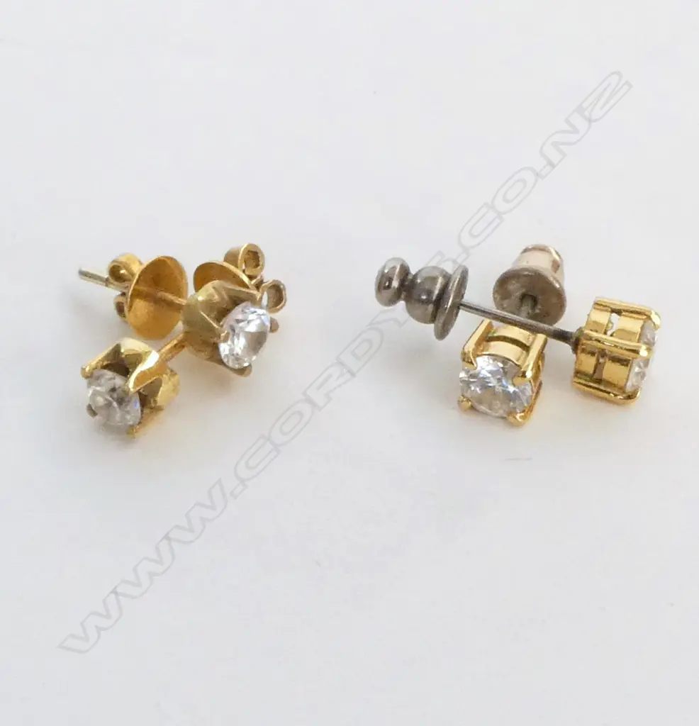 2 PR GOLD PLATED &  CZ EARRINGS Image 1++