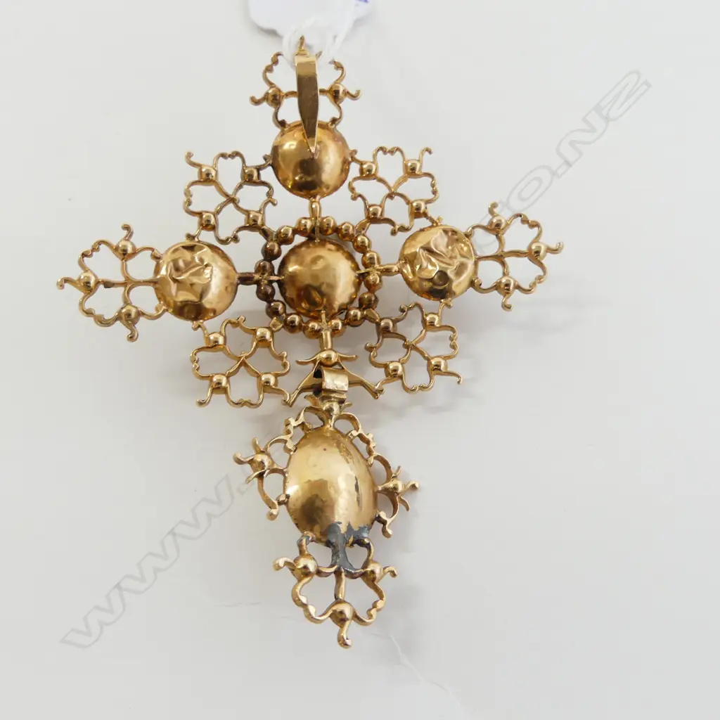 18CT GOLD GEORGIAN SAINT LO CROSS PENDANT WITH WHITE ROCK CRYSTAL& PASTE 20gm REPAIRS Image 1++
