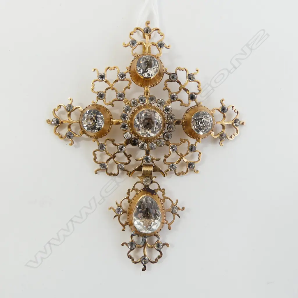 18CT GOLD GEORGIAN SAINT LO CROSS PENDANT WITH WHITE ROCK CRYSTAL& PASTE 20gm REPAIRS Image 1++
