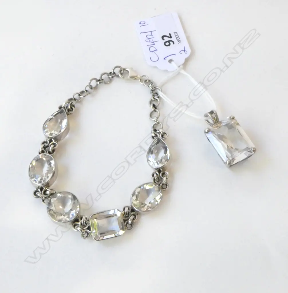 925 SILVER & QUARTZ BRACELET & PENDANT Image 1++