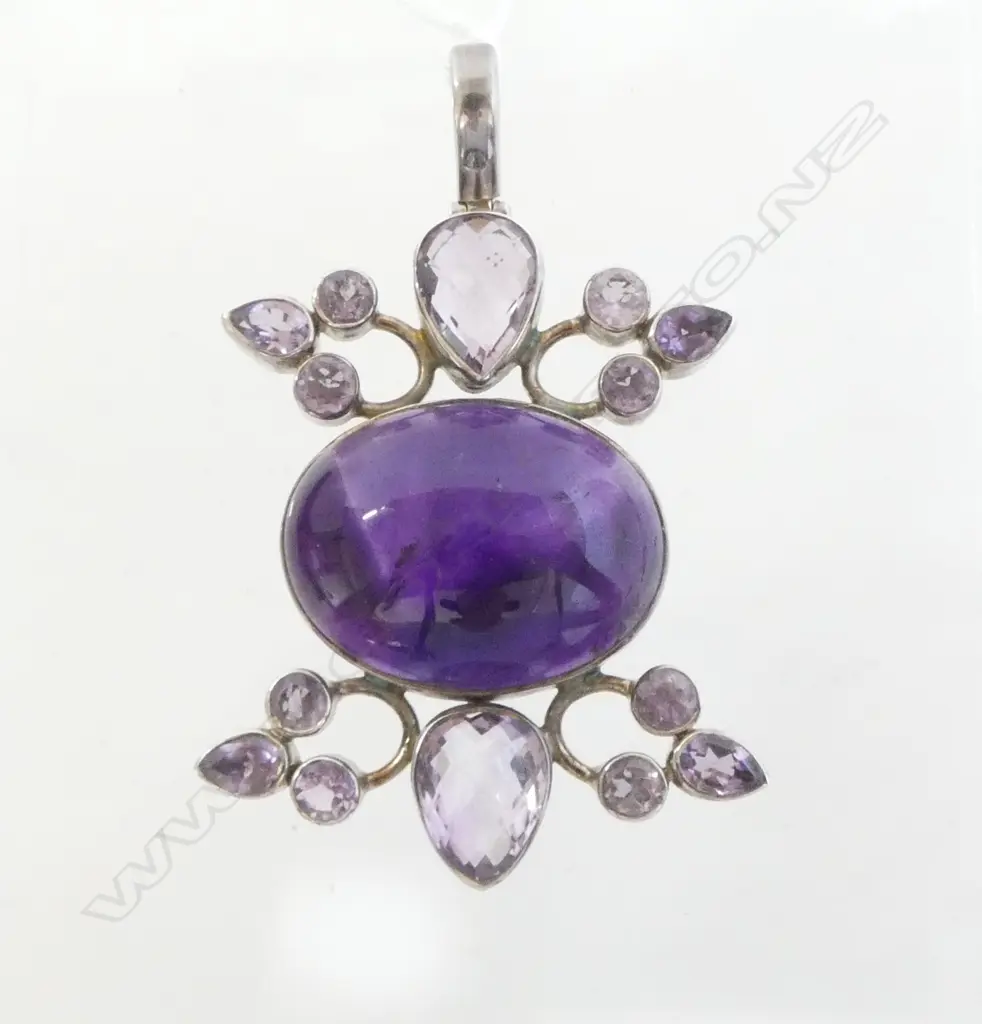 925 SILVER AMETHYST PENDANT 75x45mm 37grms Image 1++