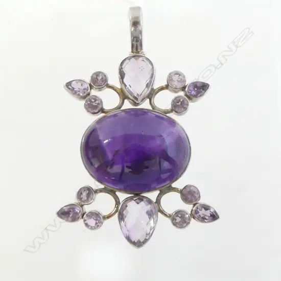 925 SILVER AMETHYST PENDANT 75x45mm 37grms