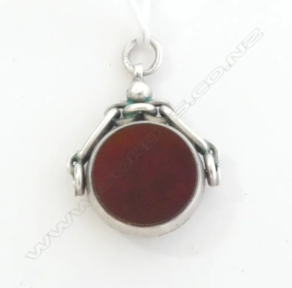 STG SILVER & CARNELIAN FOB SPINNER, B'HAM 1899 Image 1++