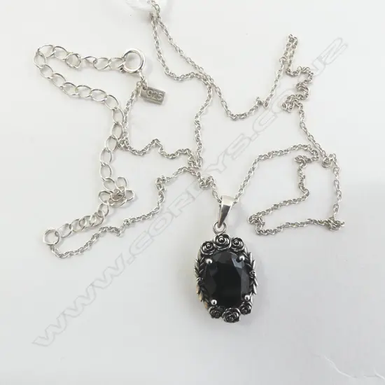 REGAL ROSE NECKLACE, SILVER & GEM PENDANT on SILVER CHAIN