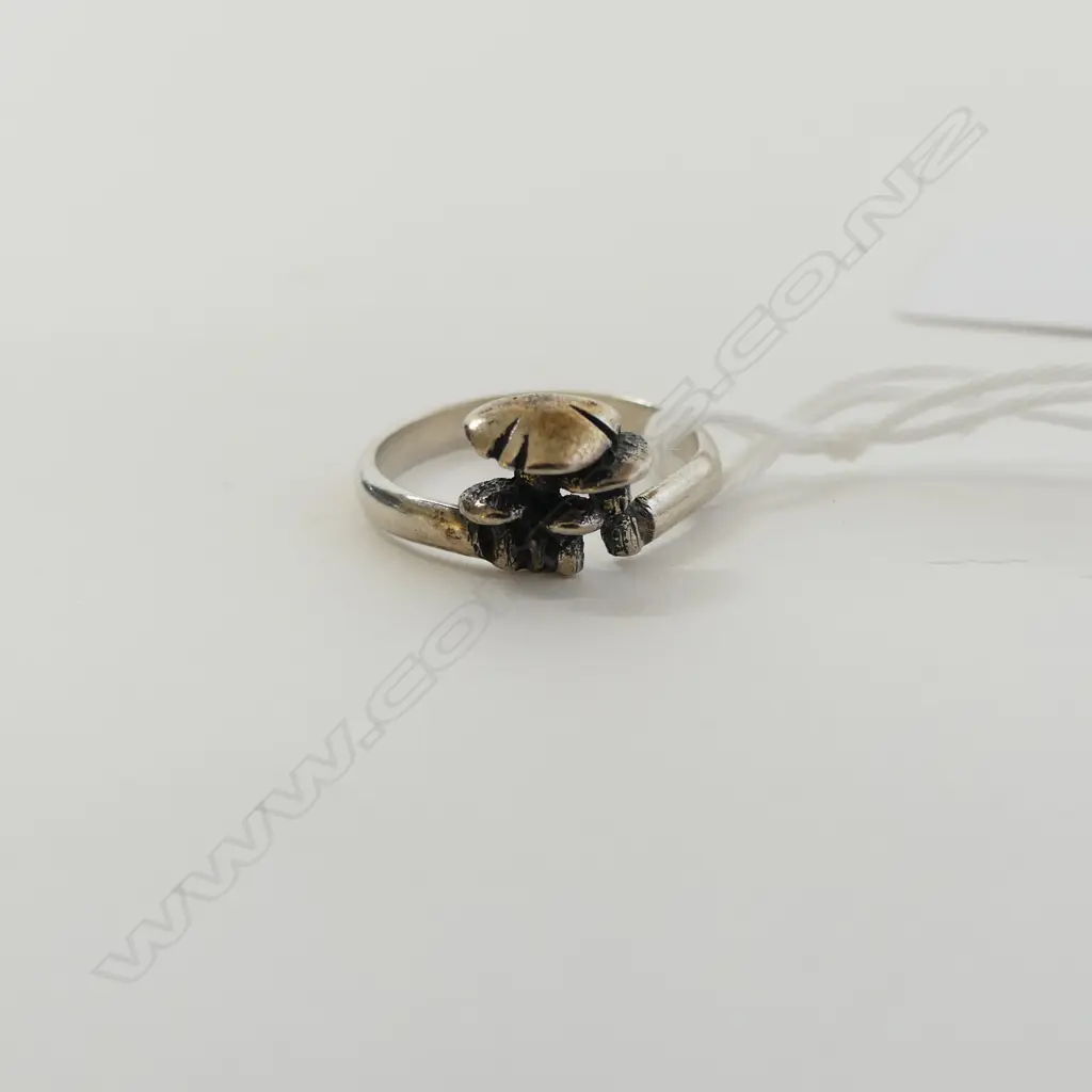 SILVER MUSHROOM PENDANT on CHAIN w MATCHING SILVER RING L.52cm Image 1++