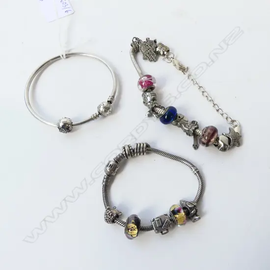 2 PANDORA CHARM BRACELETS, BOXED WITH ONE OTHER