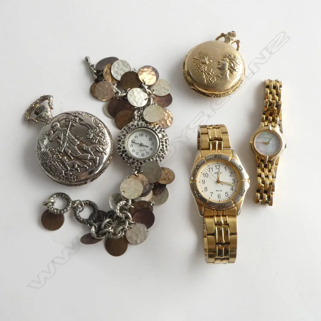 3 LADIES WRIST WATCHES & 2 POCKET WATCHES Image 1++