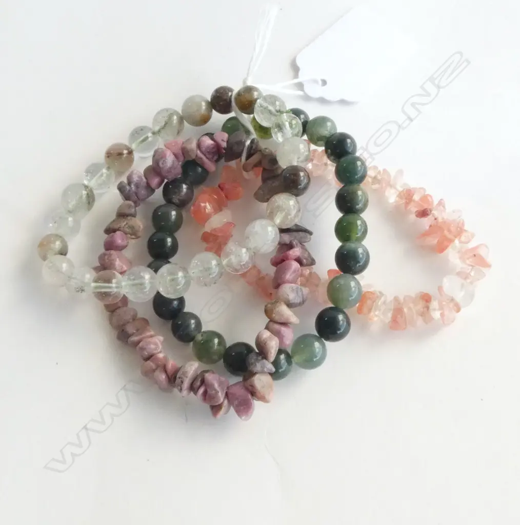 4 JADE & GEMSTONE BEAD BRACELETS Image 1++